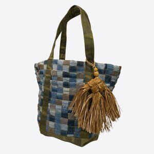 Handmade Upcycled Denim Woven Tote – One of a Kind